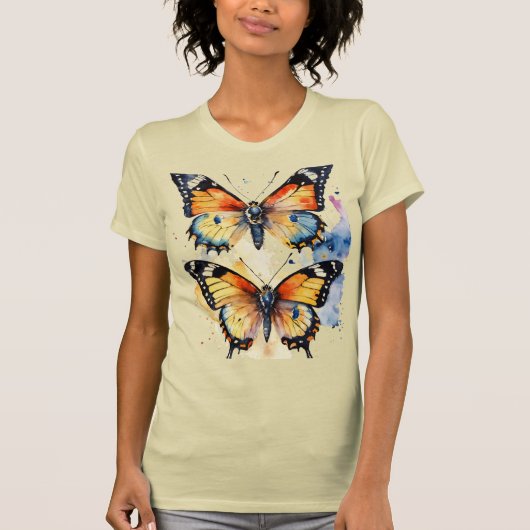 Deux portes multicolores en papillons t-shirt femm (Devant)