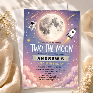 Deux pour la Lune Invitation 2e Anniversaire Viole