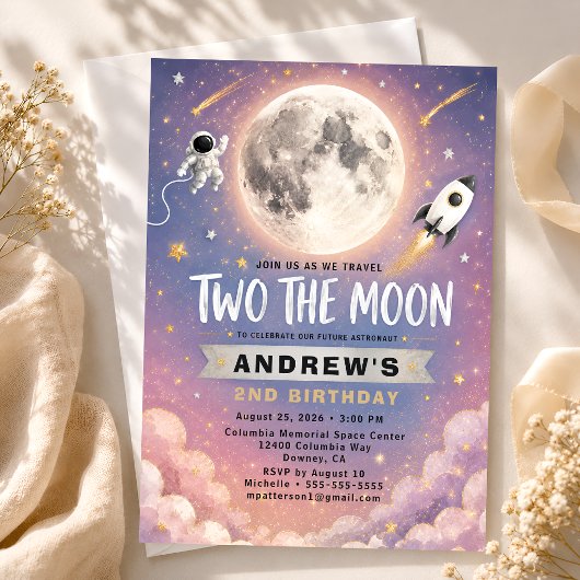 Deux pour la Lune Invitation 2e Anniversaire Viole