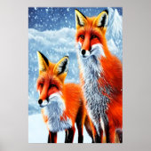Deux renards rouges dans la neige | AI Art Poster (Devant)