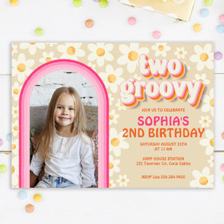 Deux Retro Super Daisy Photo Invitation Anniversai