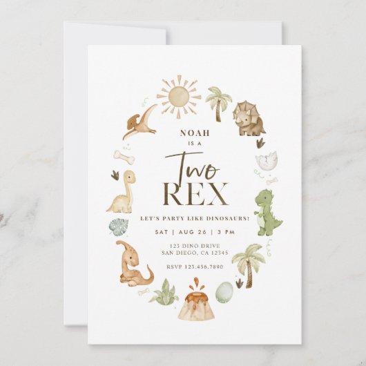 Deux Rex Dinosaur 2e Invitation d'anniversaire (Devant)