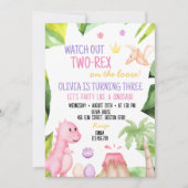 Deux Rex Girl dinosaure 2e invitation anniversaire (Devant)