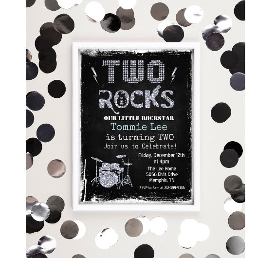 Deux Rocks Rockstar Drumset 2e Invitation d'annive