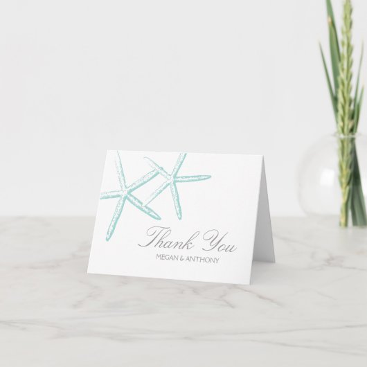 Deux Seafoam Green Starfish Mariage Merci (Devant)