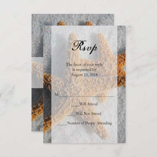 Deux Starfish en Sable, Mariage Plage Sm RSVP Répo (Devant / Derrière)