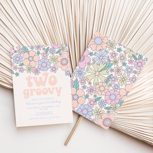 Deux Super Retro Floral 2e anniversaire Invitation