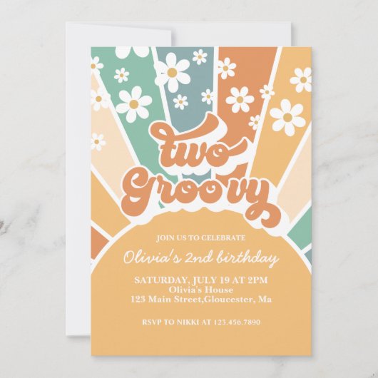 Deux Super Retro Sunshine Rainbow Daisy Invitation (Devant)