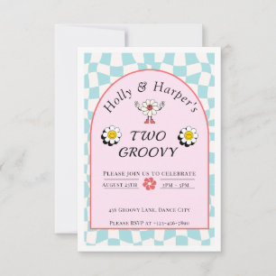Deux Super Twin Girl Invitation Anniversaire - Mod