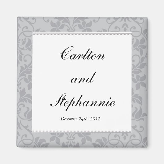 Deux tons gris Mariage damassé Magnet Favor (Devant)