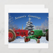 Deux tracteurs vintage dans une carte de vacances  (Devant / Derrière)