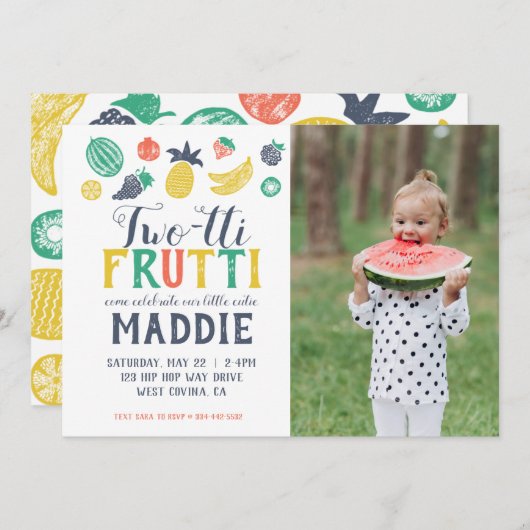 Deux tti Fruiti Deuxième anniversaire Invitation p (Devant / Derrière)