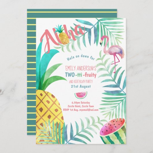 DEUX Tti FRUITY 2e anniversaire Invitations tropic (Devant / Derrière)