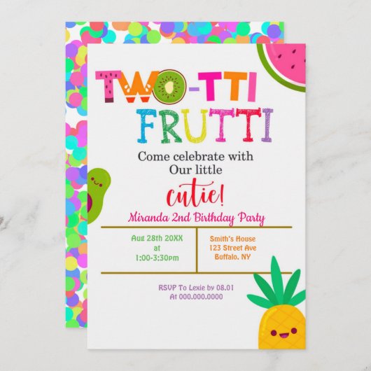 Deux tti Frutti 2e Fille Invitations de fête d'ann (Devant / Derrière)