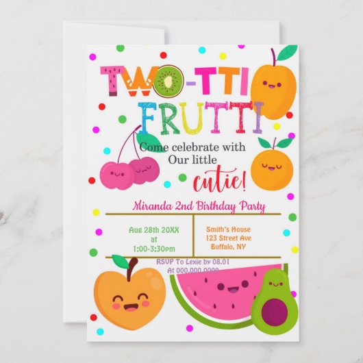 Deux tti Frutti 2e Fille Invitations de fête d'ann (Devant)