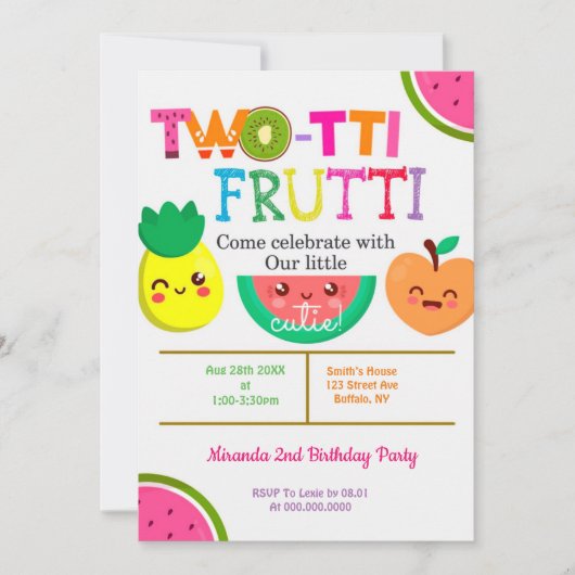 Deux tti Frutti 2e Fille Invitations de fête d'ann (Devant)