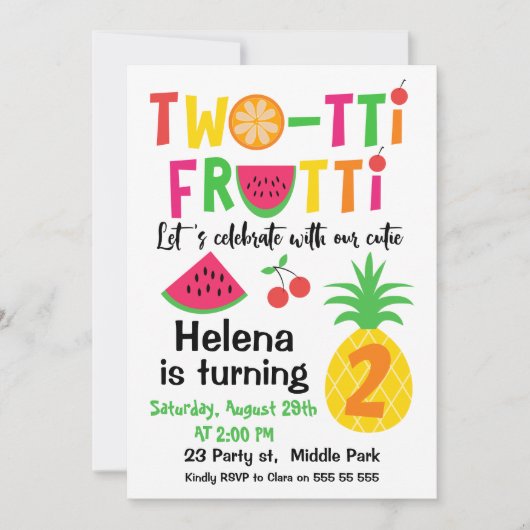 Deux tti Frutti 2e Invitation anniversaire pour fi (Devant)