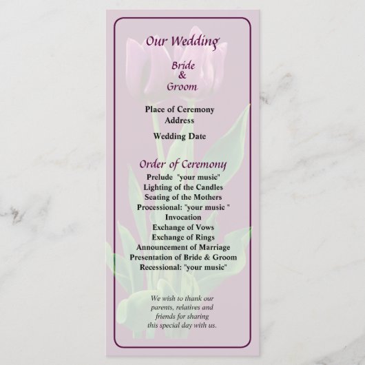Deux Tulipes violettes Programme de mariage (Devant)