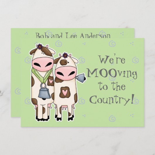 deux vaches moo mignonnes en mouvement faire-part (Devant / Derrière)