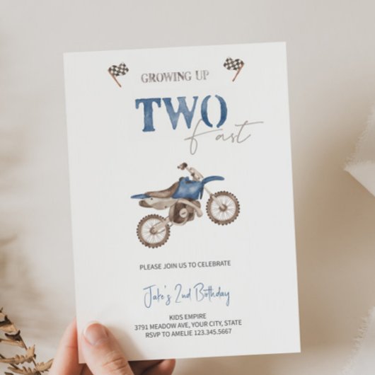 DEUX Vélo Fast Blue Dirt Invitation Anniversaire