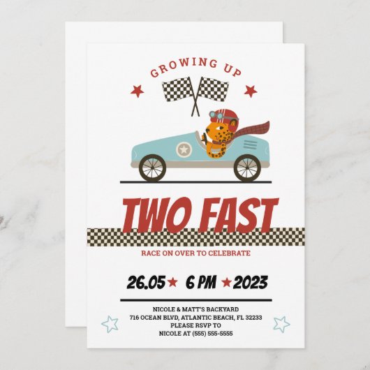 Deux voitures de course rapide Invitation d'annive (Devant / Derrière)