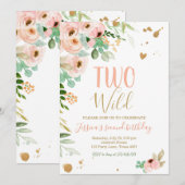 Deux Wild 2e Invitation Anniversaire Floral Rose G (Devant / Derrière)