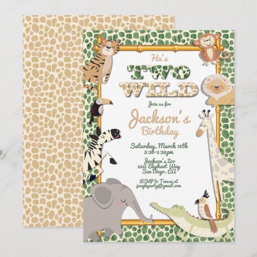 Deux Wild Jungle Safari Anniversaire Invitations (Devant / Derrière)