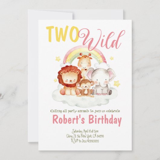 Deux Wild Safari Rainbow Invitation d'anniversaire (Devant)