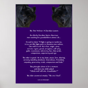 DEUX WOLVES CHEROKEE TALE Poster amérindien améric