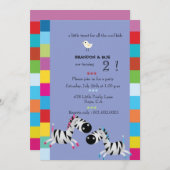 Deux zèbres - Deux invitations de fête d'anniversa (Devant / Derrière)