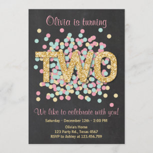 Deuxième Invitation Anniversaire Girl Pink Gold Mi