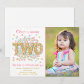 Deuxième Invitation Anniversaire Girl Pink Gold Mi (Devant / Derrière)