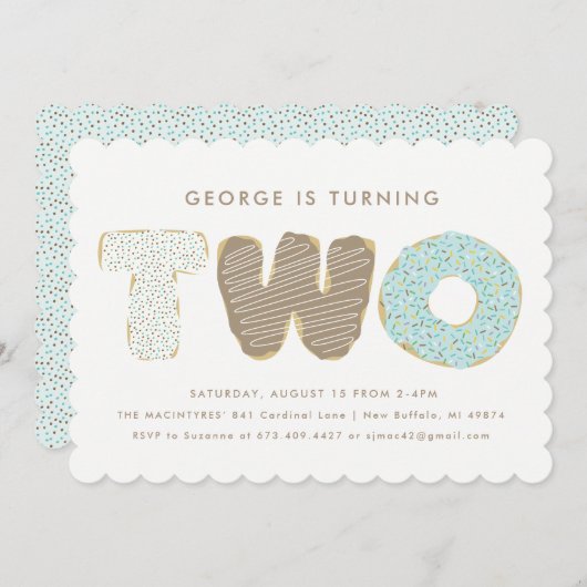 Deuxièmes invitations de thème de beignet de fête (Devant / Derrière)