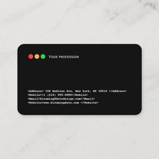 Developer Visitekaartje (Achterkant)