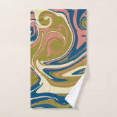 Déversement - Bleu, Vert olive, Rose et Crème (Serviette à main)