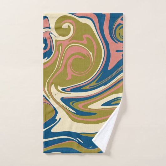Déversement - Bleu, Vert olive, Rose et Crème (Serviette à main)