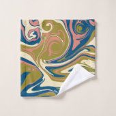 Déversement - Bleu, Vert olive, Rose et Crème (Gant de toilette)