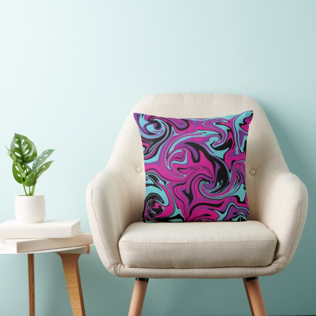 Déversement - Oreiller rose, pourpre, bleu et noir (Chaise)