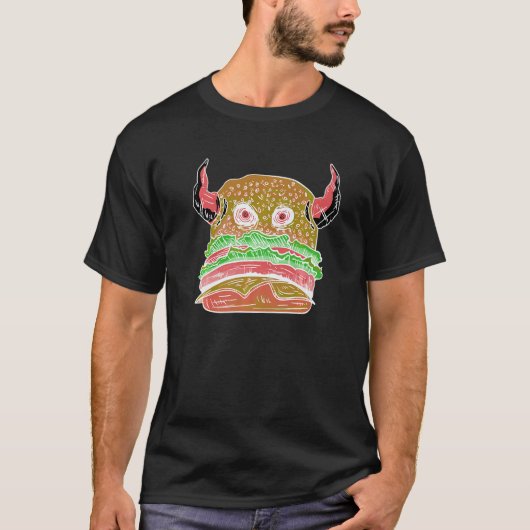 Devil Burger Crazy Eyes Hamburger Cheesburger Deli T-shirt (Voorkant)