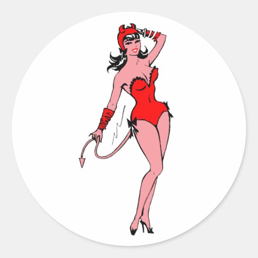 Devil Girl Ronde Sticker (Voorkant)