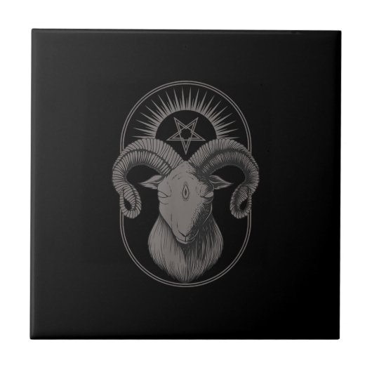 Devil Goat Pentagram Baphomet Satan Occult Satan Tegeltje (Voorkant)