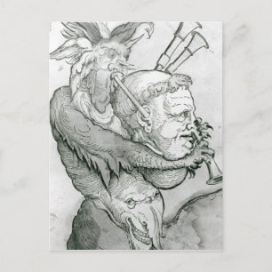 Devil Plays Man hoofd Saxophone, 1144 Briefkaart