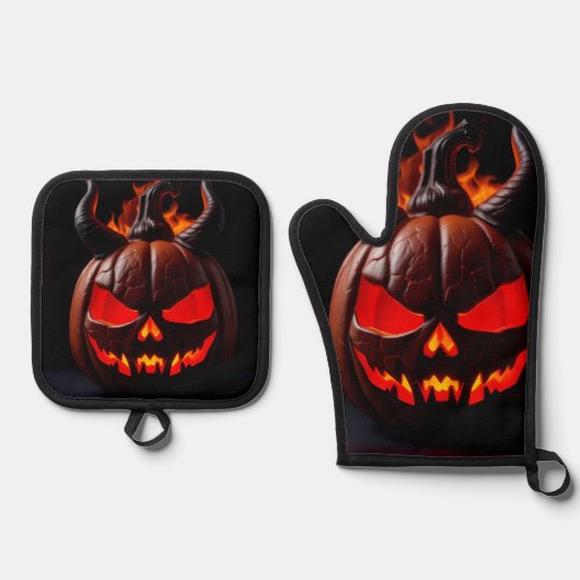 Devil Pumpkin Crown Halloween Mitt Set (Voorkant)