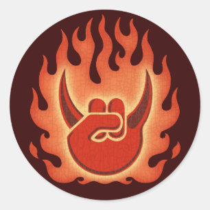 Devil Rock Flames Ronde Sticker