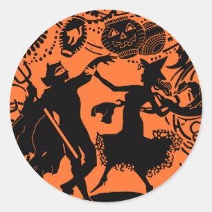 Devil Witch Dance Silhouette Illustratie Ronde Sticker