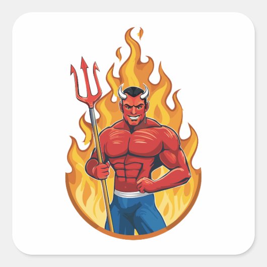 Devil with trident vierkante sticker (Voorkant)