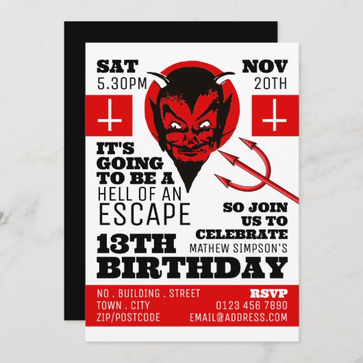 Devil's Hell Theme, Escape Room Birthday Party Kaart (Voorkant / Achterkant)