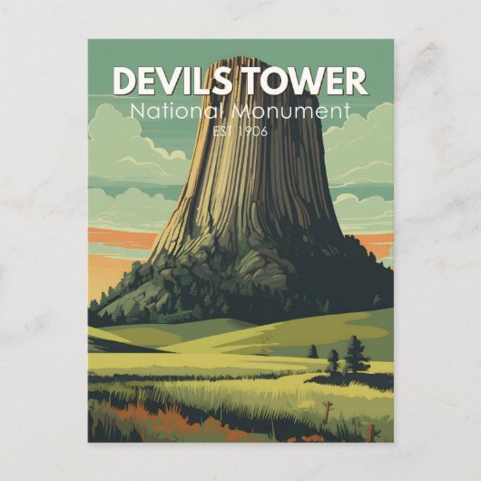 Devils Tower National Monument Travel Art  Briefkaart (Voorkant)