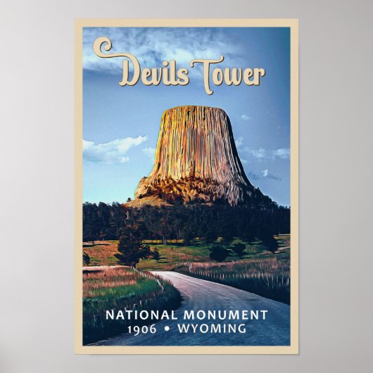 Devils Tower National Monument Wyoming Waterverf Poster (Voorkant)