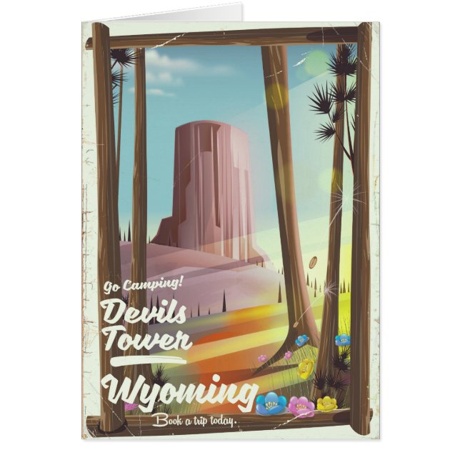 Devils Tower, Wyoming vintage campingprint. (Voorkant)